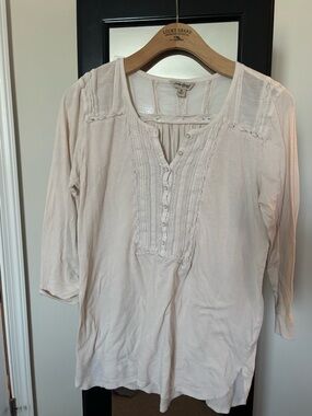 Lucky Brand Light Cream Lace-Trim Henley Long Sleeve Top